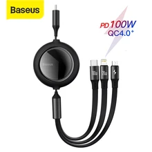 

New Baseus 100W 3 In 1 USB C Charge Cable for iPhone 12 120cm Micro USB Type C Cable Retractable Portable Charging Cable for