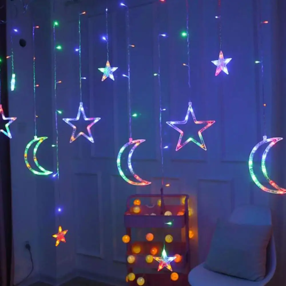 Colorful star moon Светодиодный строка светильник s в звездочку и Шторы светильник феи, на свадьбу, день рождения, Рождество, светильник ing внутренней отделки светильник 220V IP44 - Испускаемый цвет: Colorful star moon