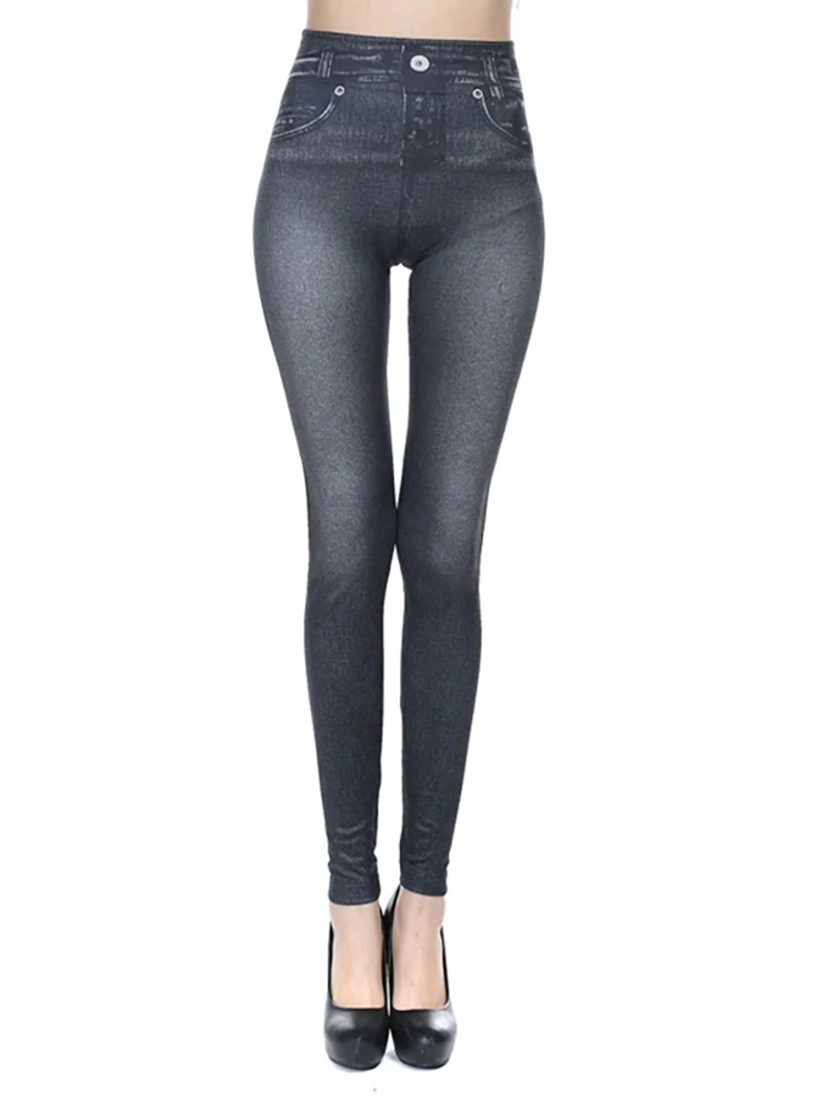 Джинсы эластичные бесшовные плюс бархатный корсет имитация денима принт укороченные джинсы женские брюки