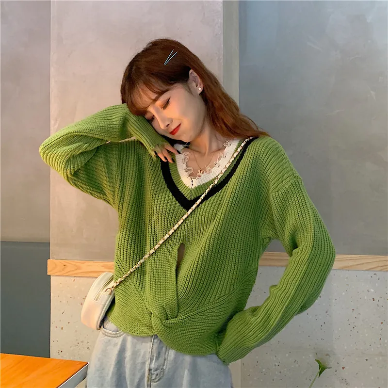 Kpop Blackpink Rose корейский женский белый вязаный свитер с v-образным вырезом Повседневный Однотонный женский пуловер уличная мода теплые свитера