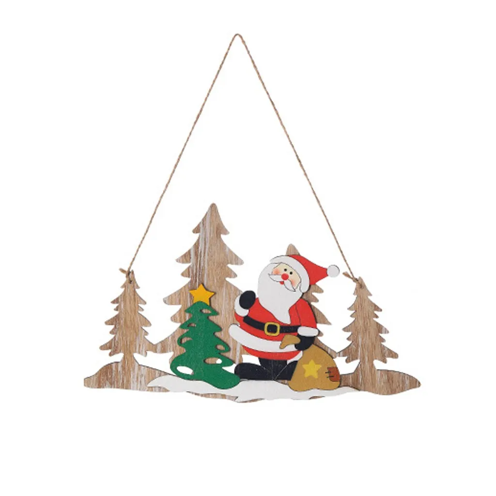 Christmas Hanging decorations Wooden Pendant Christmas Tree Scene Decoration Pendant Xmas Festival Party Hanging Ornament