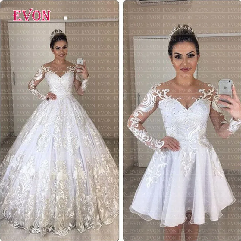 Хит продаж 2 en 1 кружевное бальное платье недорогие свадебные платья Vestido De Noiva