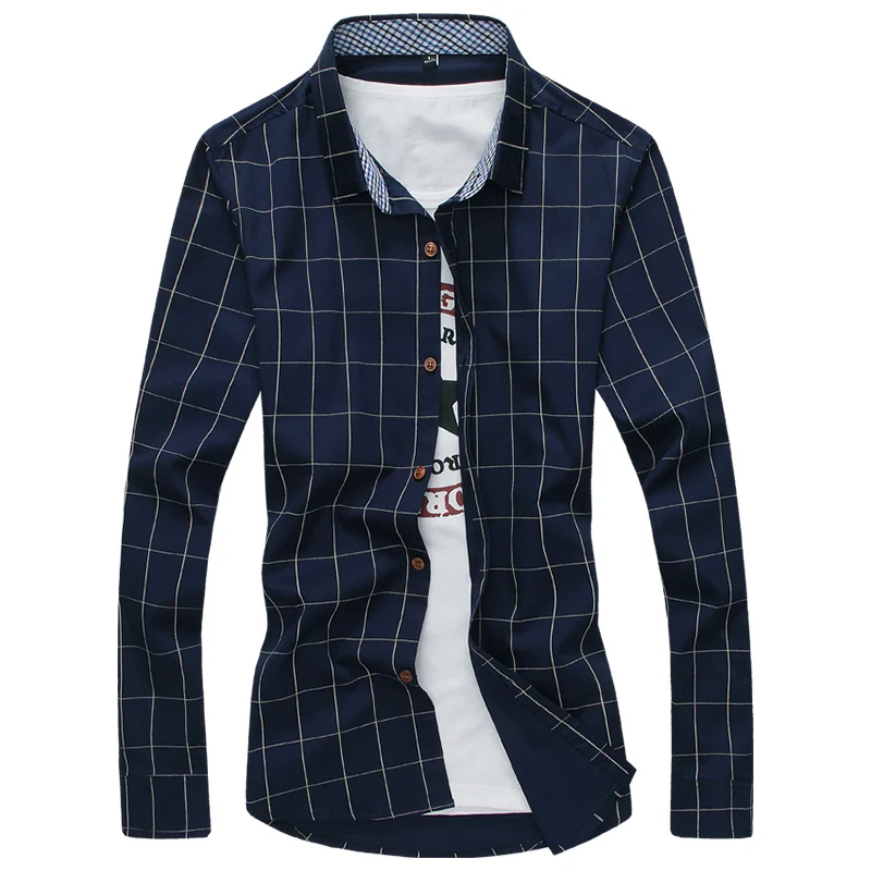 Новая коллекция модных осенних свитеров Для мужчин одежда Slim Fit Для мужчин рубашка с длинными рукавами Для мужчин клетчатая хлопковая Повседневное Для мужчин рубашка социальных размера плюс 5XL