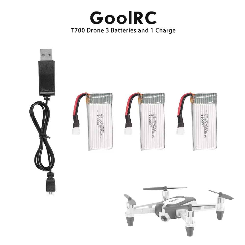 

2pcs 3.7V 500mAh Battery and 1 USB Charger for Drone GoolRC T700 RC Quadcopter Spare Parts