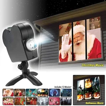 Окно Wonderland дисплей лазерный DJ сценический светильник рождественские прожекторы проектор 12 фильмов проектор лампа Хэллоуин вечерние освещение для детей
