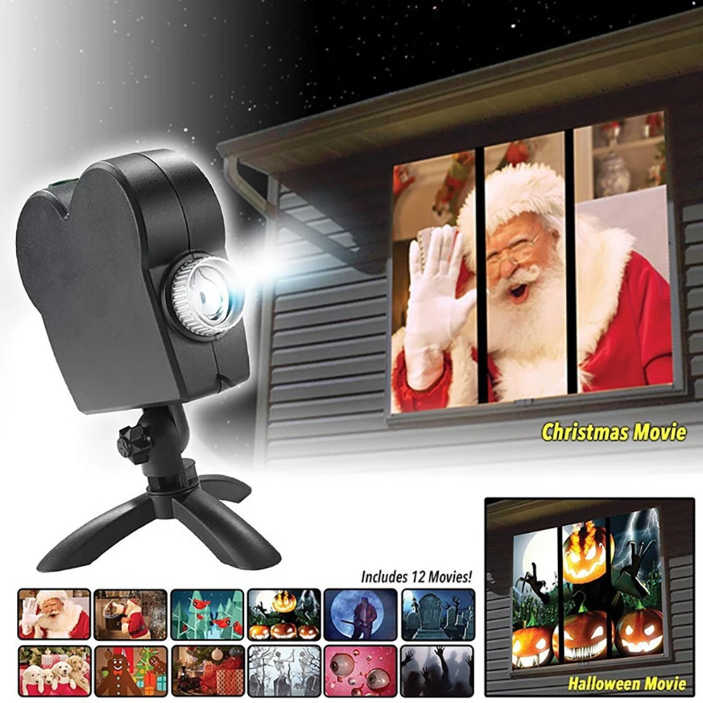 

Window Wonderland Display Laser DJ Stage Lamp Christmas Spotlights Projector 12 Movies Projector Lamp Halloween Party kid Lights