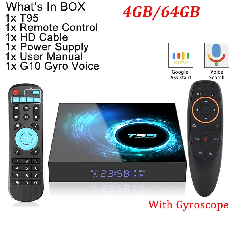 T95 Смарт ТВ приставка Android 10,0 4 Гб 64 Гб Allwinner H616 четырехъядерный 1080P H.265 4K медиаплеер 6K телеприставка PK S905X3 ТВ приставка - Цвет: 4G 64G with G10
