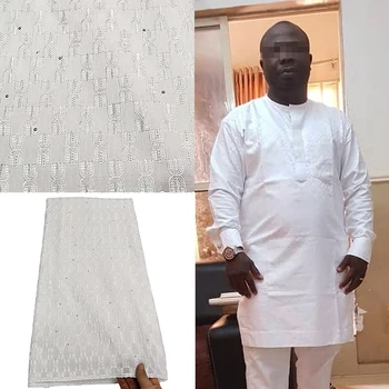 

White african lace fabric swiss voile lace high quality embroidery 100% cotton fabric with stones 5 yards/piece for Men's fabric