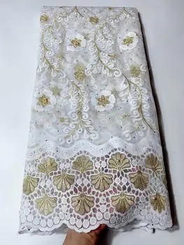 

French lace fabric with stones white and gold tissu african swiss voile lace in switzerland dubai dry lace for wedding 5yard/lot