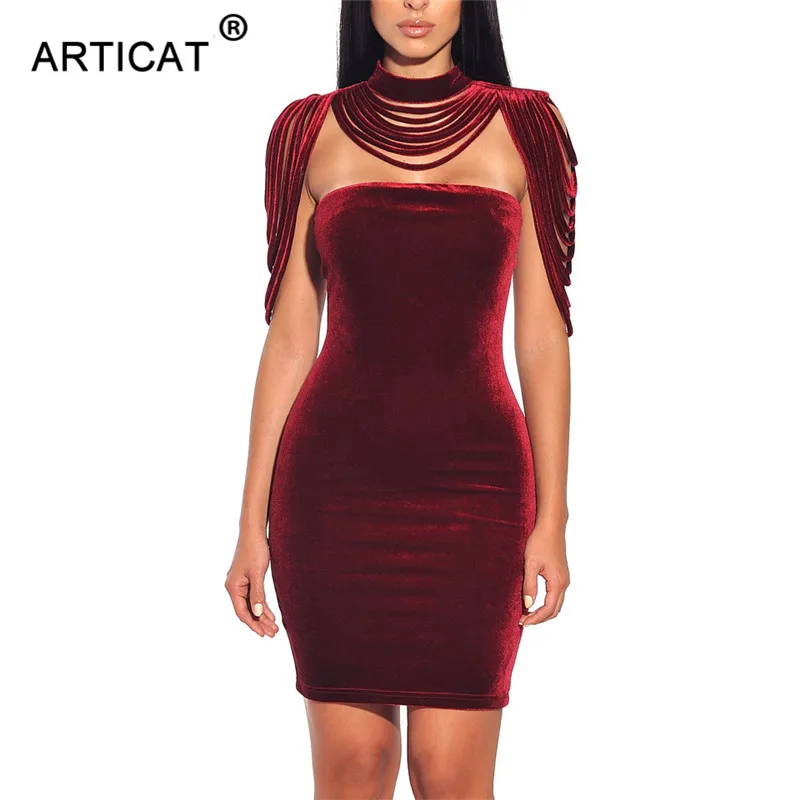 Articat, сексуальное плиссированное платье без бретелек с кисточками, женское облегающее мини-платье с открытой спиной на молнии, женское Клубное вечернее платье Vestidos - Цвет: Бургундия