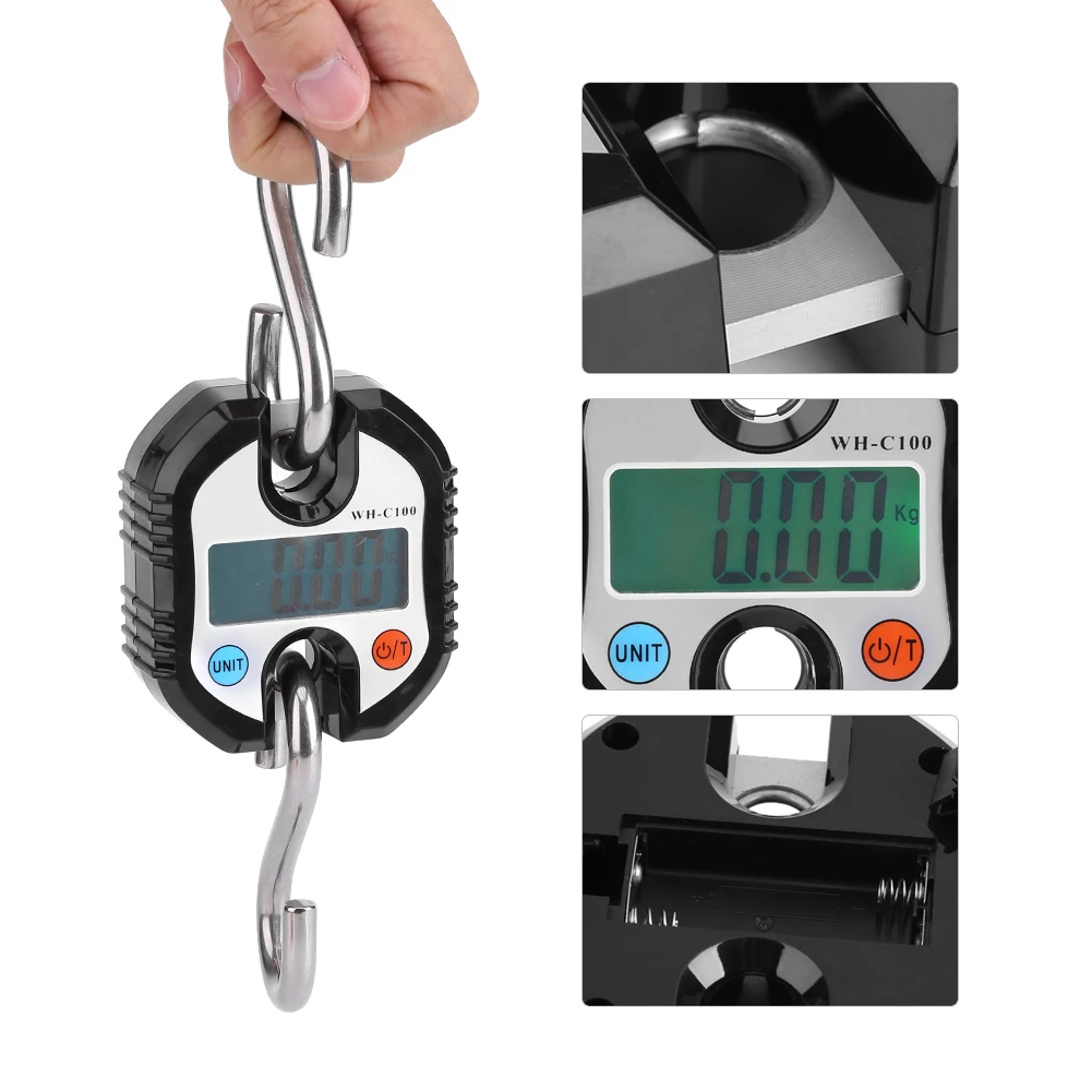 Mini Crane Scale Portable LCD Digital Electronic Hook Hanging Scales Loop Weighing Balance With |