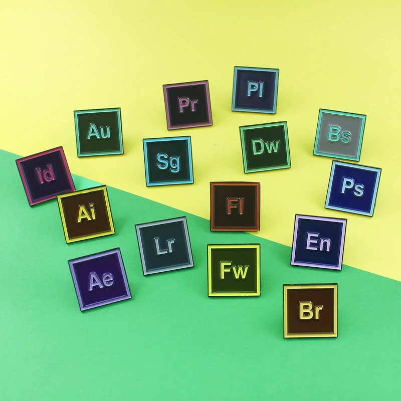 Creative Letter Design Drawing Software Acronym Letter Square Enamel Brooch Office Software Application Specific Letters Badge Brooches Aliexpress