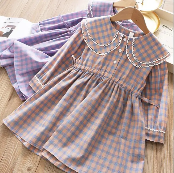 Новые весенние детские хлопковые платья в клетку, милая одежда принцессы для девочек, 5 шт./партия