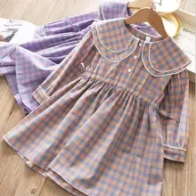 Новые весенние детские хлопковые платья в клетку, милая одежда принцессы для девочек, 5 шт./партия