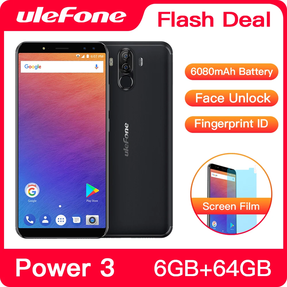  Original Ulefone Power 3 FHD+Screen 6080mAh Big Battery Smartphone Android 7.1 Face ID 6GB+64GB Tou