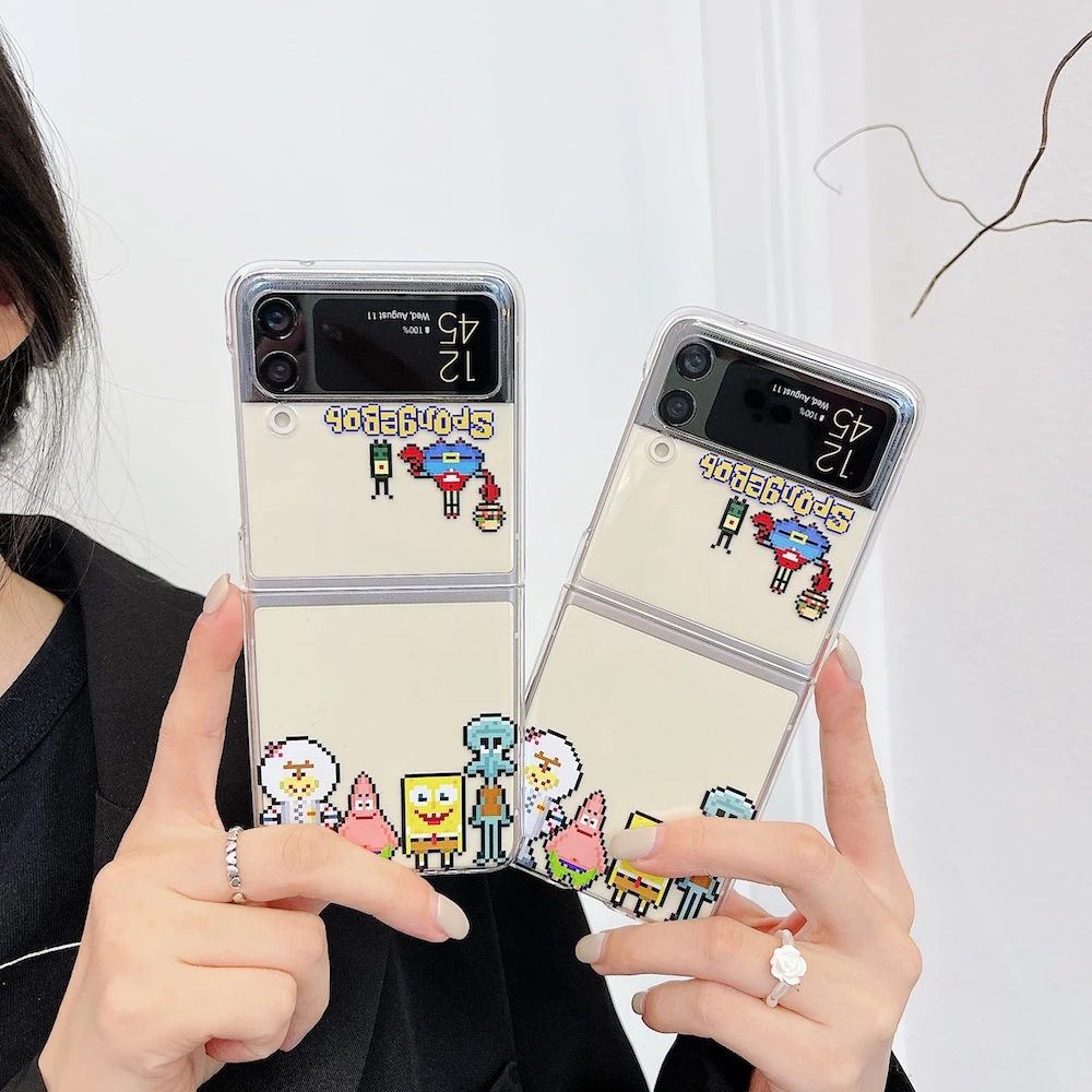 Cute Cartoon Kawaii Phone Case For Samsung Galaxy Z Flip 3 Zflip3 Lovely Clear Soft Cover Kickstand Transparent Mobile Phone Cases Covers Aliexpress