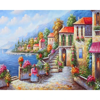 

Seaview diy oil acrylic paint by numbers kits adult abstract paint with number set On Canvas Painting Calligraphy drop Shipping