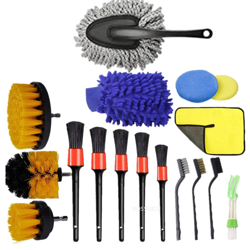 17pcs Car Cleaning Tools Auto Detailing Drill Brush Set Car Exterior Clean  Kit