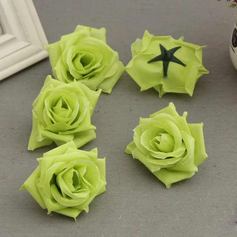 Green Новинка 50 шт. искусственный шелк роза цветок с головками бутоны DIY свадебный букет Ремесло Декор поставки VA88 - Цвет: Green