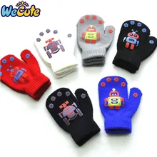 Новинка; теплые детские перчатки для малышей; детские варежки с роботом для мальчиков и девочек; перчатки с длинными пальцами; зимние аксессуары с защитой от царапин; вязаные детские перчатки