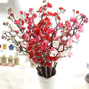 

1pcs Artificial Plum Blossom 60 cm long Lifelike Plum Blossom Flower Bouquet Branch Silk Tall Fake Flower Arrangements For Home