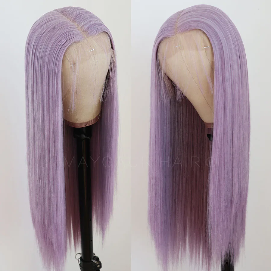 13x6 длинные прямые синтетические волосы Синтетические волосы на кружеве парики для чернокожих Для женщин светильник Baby фиолетовый цвет кружево парики с натуральных волос 22 дюйм(ов