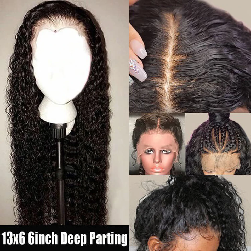 Прозрачные человеческие волосы на кружеве, парики 150%, перуанские волосы remy, 6 дюймов, глубокая часть, кудрявые человеческие волосы, парик 13x6 HD, парик на шнурке, предварительно выщипанный