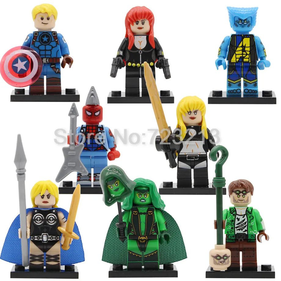 

PG8193 Super Hero Punk Spider Man Figure Valkyrie Magik Beast Black Widow Cap America Gamora Riddler Buidling Blocks Brick Toys