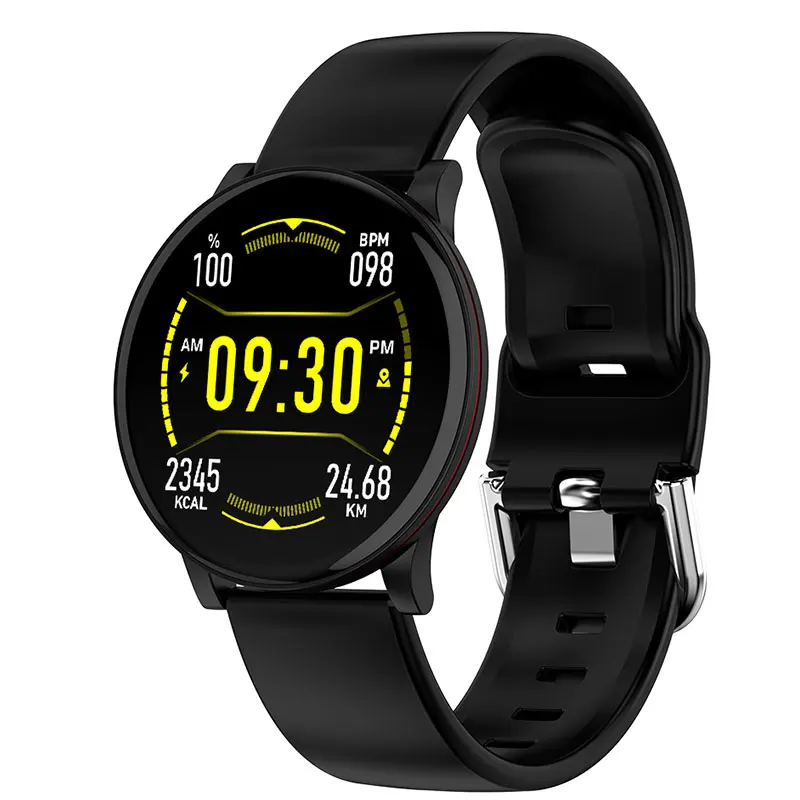 silicone black Круглые смарт-браслет Для женщин Для мужчин Smartband для Android браслет IOS смарт-браслет Фитнес трекер Нержавеющая сталь Модные Смарт-браслет - Цвет: silicone black