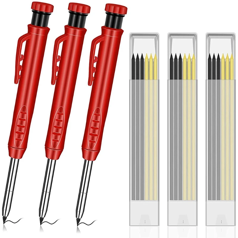 New Solid Carpenter Pencil Set Deep Hole Mechanical Pencil Marker Marking Tools