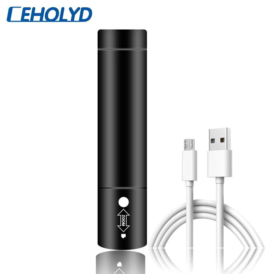 

8000 Lumens XM-L T6 Power bank LED Flashlight torch 3 modes switch zoom lens built in rechargeable battery for camping