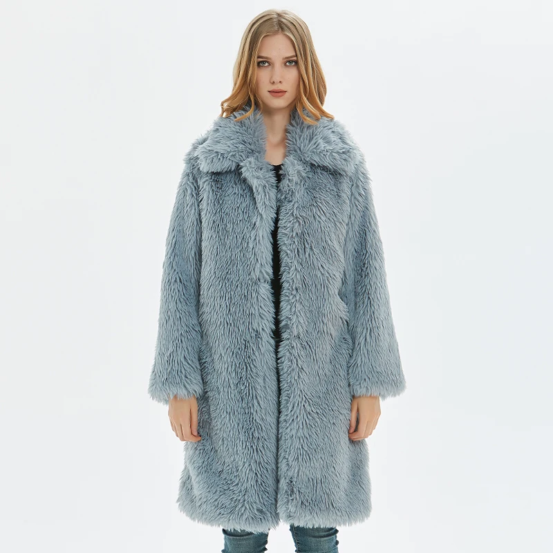 Зимнее женское пальто, Высококачественная плюшевая куртка, пальто из искусственного меха, роскошное длинное меховое пальто, Свободное пальто Lepel, толстое теплое Женское пальто, большие размеры