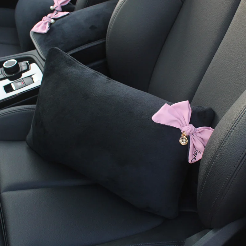 Cute Bowknot Universal Car Seat Headrest Neck Pillow Rhinestones Supplies Auto Waist Support Car Accessories Interior for Women car headrest car neck pillow