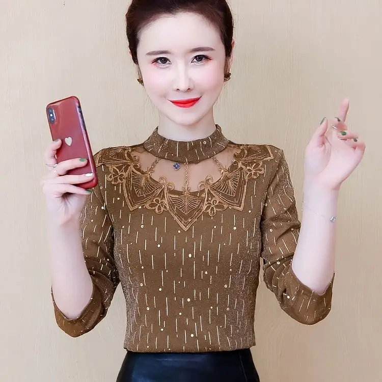 Новинка женские весенне осенние сексуальные кружевные рубашки с вышивкой блузки