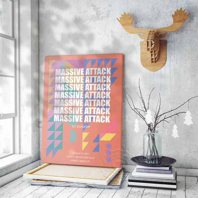 Hatalmas Támadási Koncert Plakát, Geometriai Mintázat Vászonfestés, Skandináv Vintage Művészeti Nappali Otthoni Dekoráció Fali Kép, Művészet - Image 4