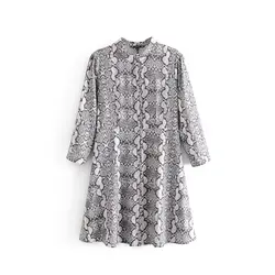 AliExpress Amazon Ebay весенне-летняя новая стильная юбка в западном стиле со стоячим воротником и длинными рукавами из змеиной кожи с цветочным