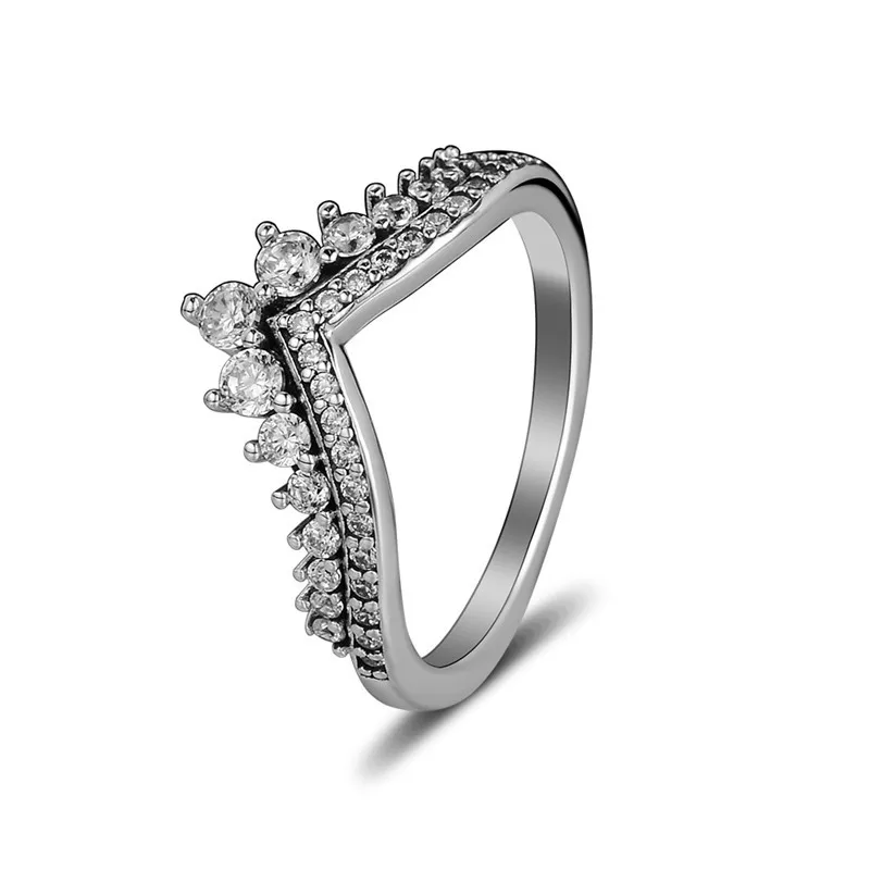 Princess Wish Crown Crystal Rings for Women Charm 925 Sterling Silver Jewelry Clear CZ Female Ring Jewellery Shine Girls | Украшения и