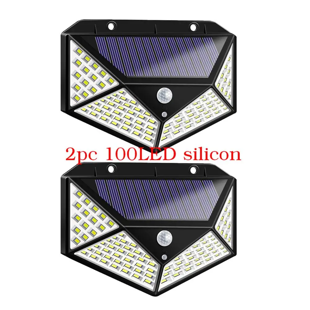 C 2pc 100LED silicon 3 режима 100 144 светодиодный четырехсторонний светильник на солнечных батареях 120 градусов датчик движения угол настенный светильник водонепроницаемый открытый двор садовые лампы - Испускаемый цвет: C 2pc 100LED silicon