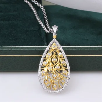 

CMajor 925Sterling Silver Two-tone Leaf Shape Hollow Out Necklace Sterling Silver Fine Jewelry Valentine's Day Gift for Women