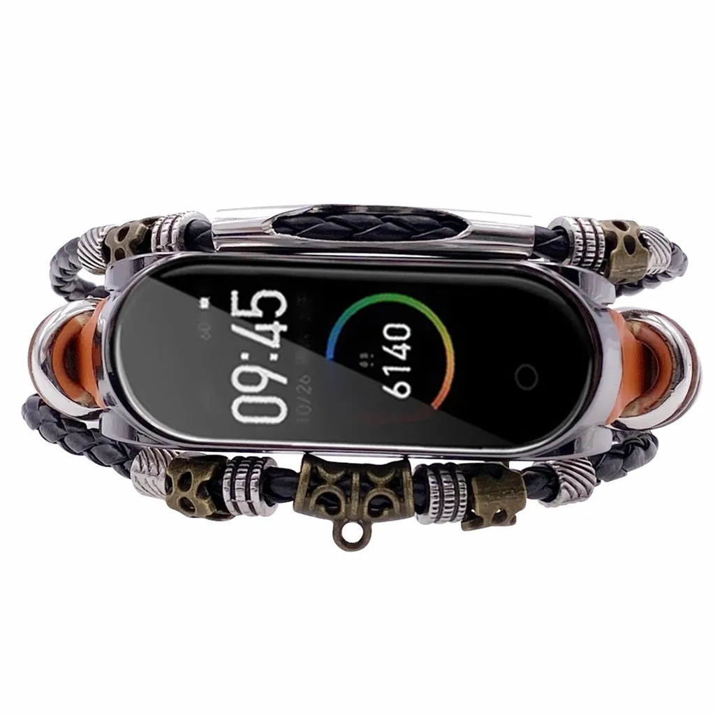 Браслет для часов Xiaomi Mi Band 4 сменный кожаный браслет с Бисером Плетеный ремешок для часов подарок