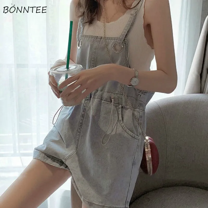 Denim Pantalones las mujeres verano suelto coreano ajustable dulce mujer Chic Streetwear todo-Partido Harajuku de ocio dama Mujer