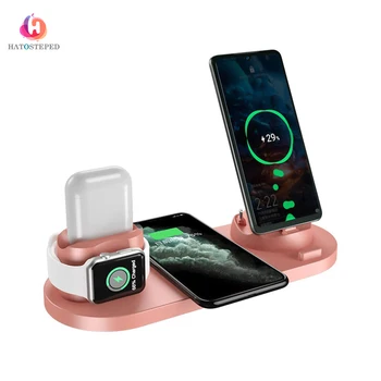 

Wireless Charger Station 6 In 1 Charging Dock For IWatch Micro Type-C for iPhones Airpods Fast Wireless Charger for Xiaomi