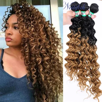 

Natifah Synthetic Hair Weave Ombre Deep Wave Bundles 16 18 20 Inch Curly Hair Weaving Hair Extensions For Black Woman
