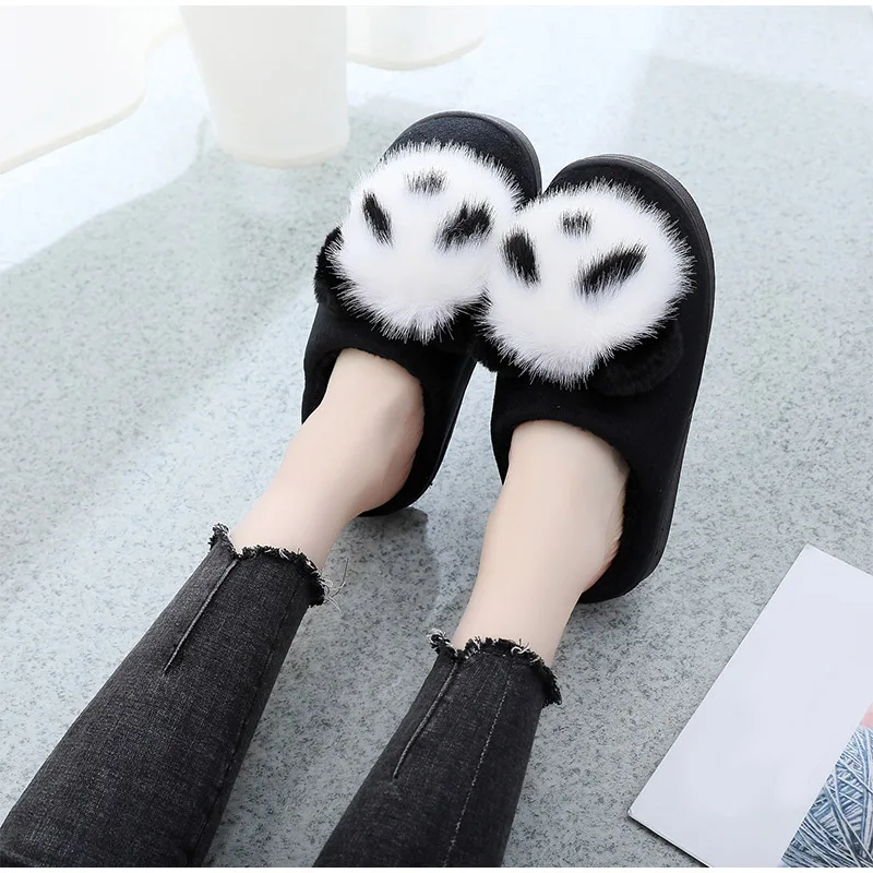 Женские зимние теплые плюшевые тапочки без застежки женские тапочки с рисунком панды женская домашняя комфортная обувь на плоской подошве