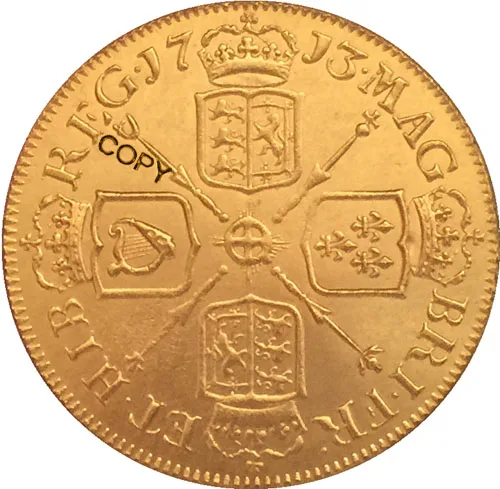 24 K позолоченный 1713 Великобритания 1 Guinea-Anne копия монет