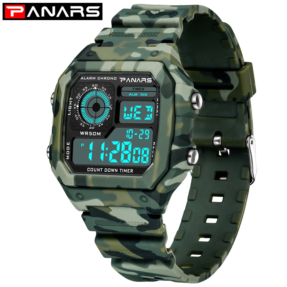 

Camouflage Green Military Watch Thin Fashion Luminous Sport Watch Alarm Multifunction Men's Waterproof Digital Watch