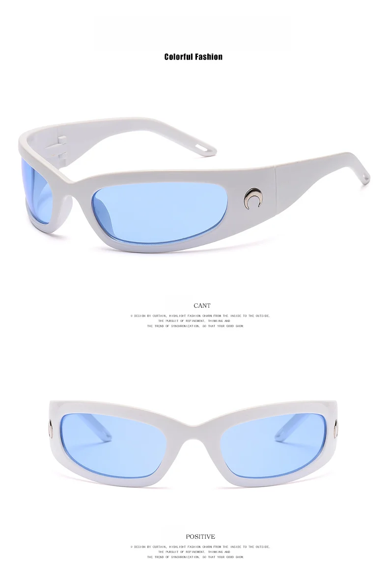 Sunglasses Trendy Steam Punk Moon Decorative Cozmo Colored Lenses Vogue Gothic Y2K Blue Eyepieces Aviator Hippie Vintage Glasses white sunglasses women