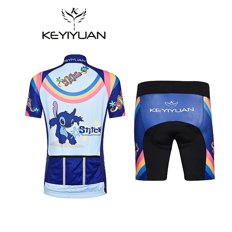 KEYIYUAN 2025 New Kids Short Sleeve Cycling Jersey Set Bike Shirt Children Breathable MTB Clothing Boys Girl Summer Bicycle Wear 2