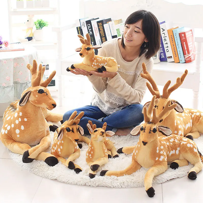 Real sika deer plush doll kawaii animal elk plush toy home decoration pillow sofa cushion children 2