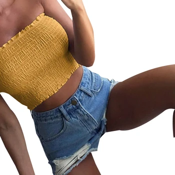 

Summer Ladies Sleeveless Strapless Tube Bandeau Woman's Sexy Off Shoulder Ruched Tube Tops Summer Crop Top New Fashion